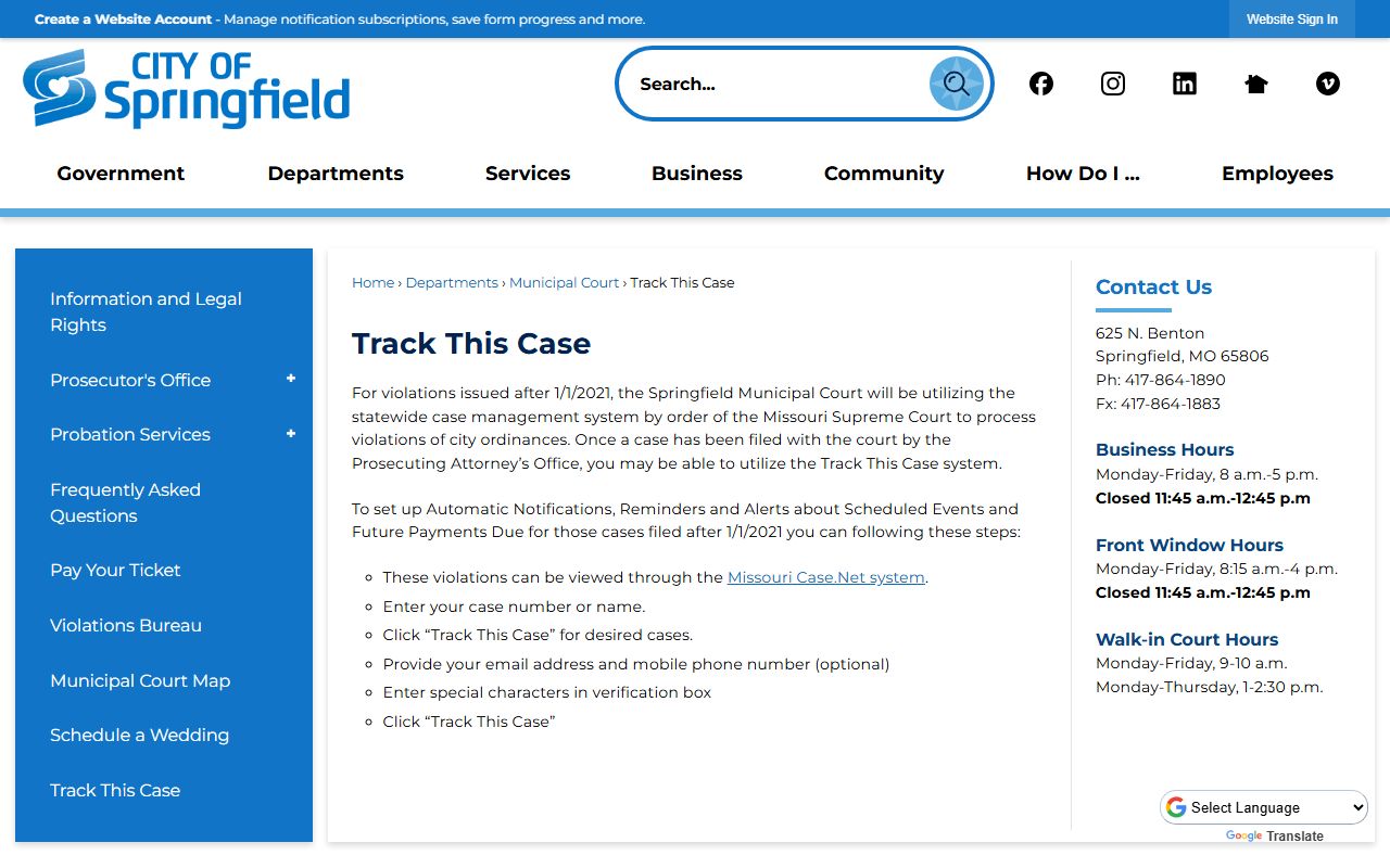 Springfield Track This Case tool for finding Springfield family court records