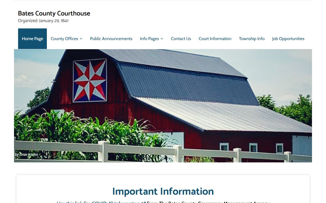 Bates County government website with family court records and clerk information