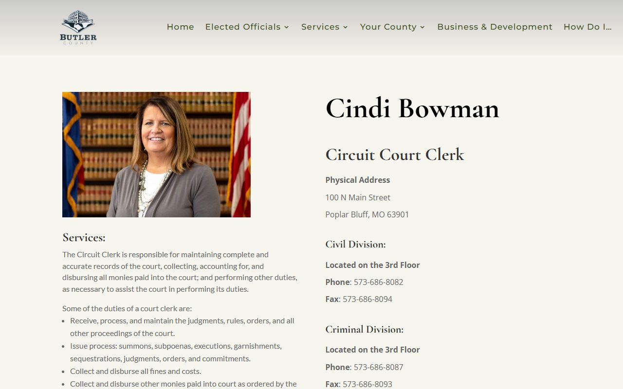 Butler County Circuit Courts website for family court records in Poplar Bluff