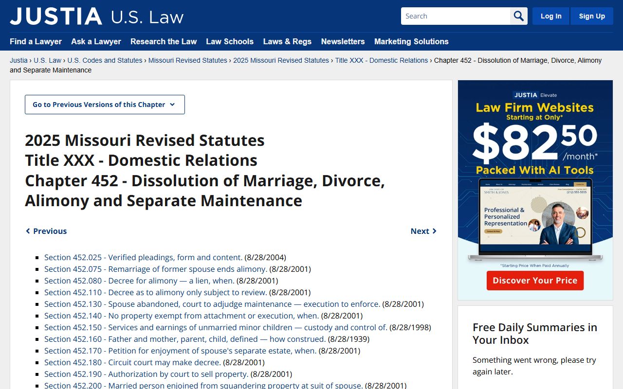 Missouri Chapter 452 statutes governing family court records and dissolution