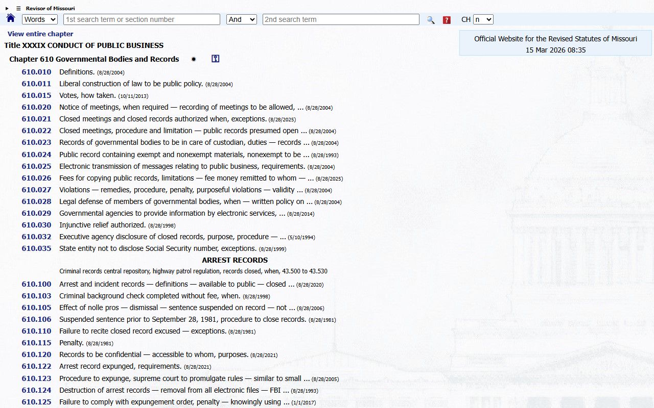 Missouri Sunshine Law Chapter 610 governing public access to family court records